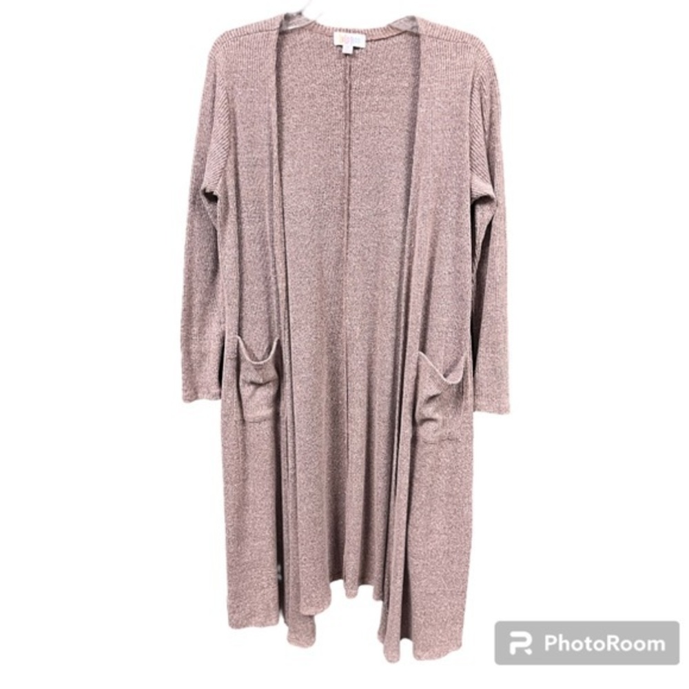 Lularoe Sarah Ribbed Texture Knit Long Duster Cardigan Space Dye Pink Medium